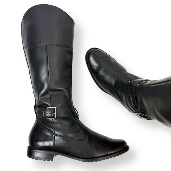 Vintage LL BEAN black leather tall equestrian boots with buckle trim - Picture 16 of 16